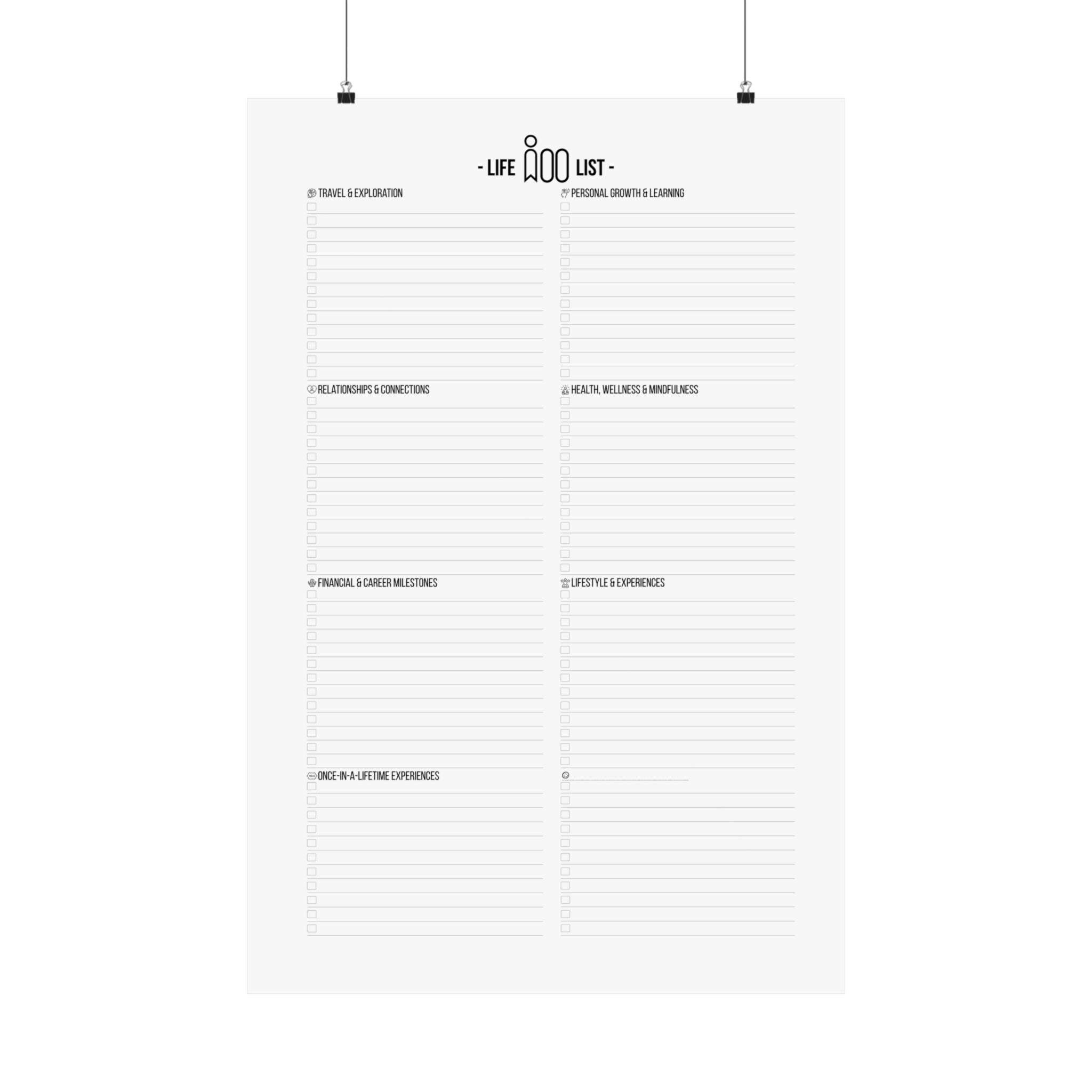 Life 100 List Matte Poster