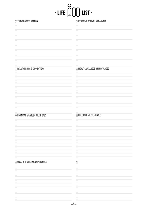 Life 100 Bucket List Poster